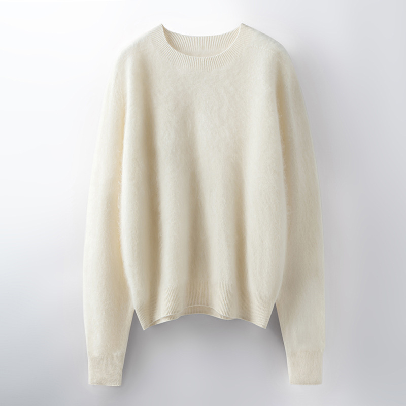 Gentle Style Autumn and Winter New Wool Women's Wool Knitted Blended Brushed Round Neck Long-Sleeved Lazy Style Long-Sleeved Wool Sweater