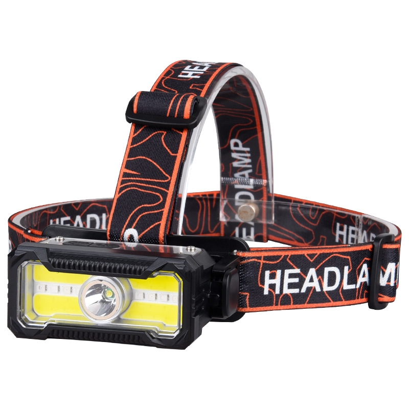 Cross-Border New Product LED Strong Built-in USB Charging Outdoor Night Running Red Blue Light Head-Mounted COB Digital_desvips.com