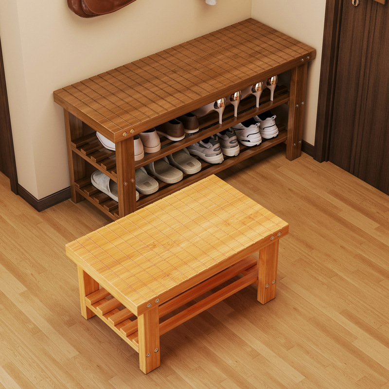 Taburete de asiento en la puerta del armario de zapatos doméstico para almacenar un solo taburete de cambio de zapatos en el hogar multicapa de asiento tipo pasillo interior de madera