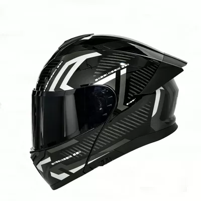 motorcycle open-face helmet for men, Motosiklet kaskı (dəbilqə) - black-silver-pattern-black-tea-mirror-m-54-55