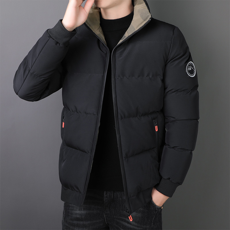 New style stand-up collar cotton jacket for men, solid color cotton coat, men's autumn and winter outerwear, casual cotton clothing, trendy brand puffer jacket, cross-border export