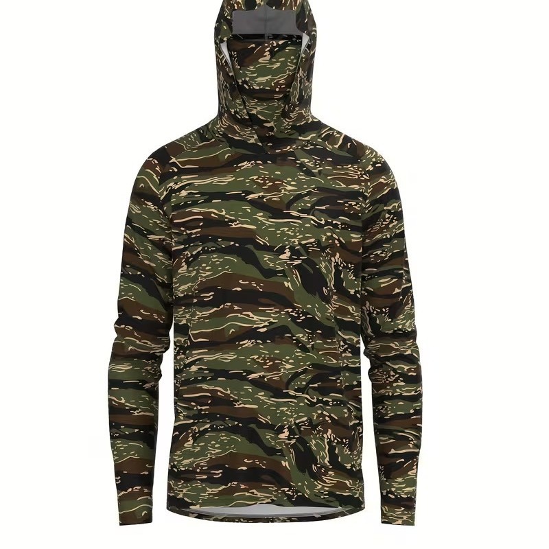 New Men's Camouflage Print Hooded Long Sleeve Sun Protection Clothing Breathable Sweat Wicking Sun Protection Suitable for Outdoor Fishing