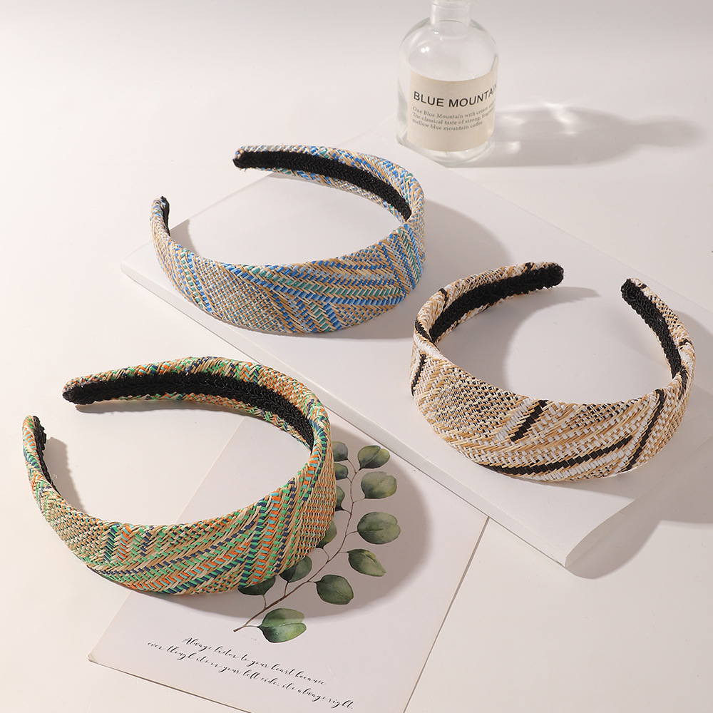 Wholesale Jewelry Plaid Straw Braided Headband Nihaojewelry display picture 1