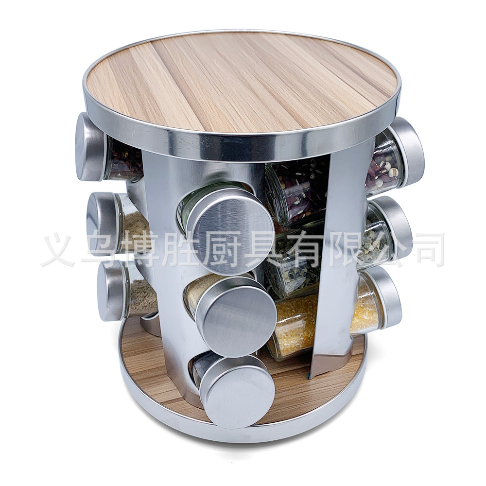 Amazon hogar cocina de madera giratoria de acero inoxidable botella de condimento estante de condimento de lujo ligero