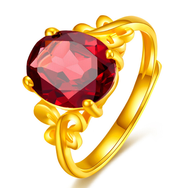 Ruby wedding ring with zircon pomegranate