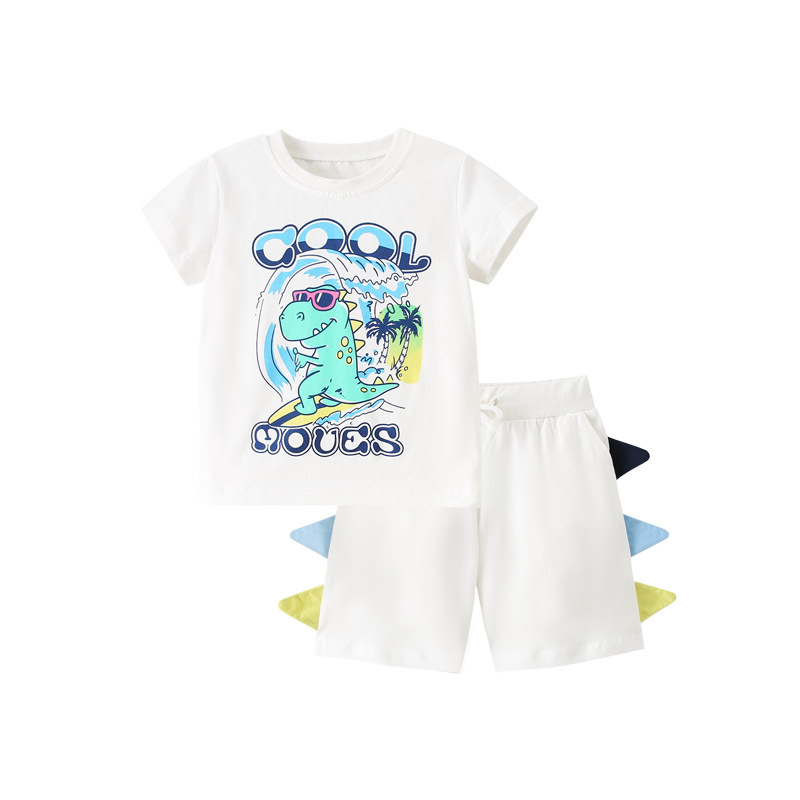 Malwee set de niños verano nuevo niño europeo y americano guapo niño pequeño dos piezas set de ropa de cuello redondo para niños