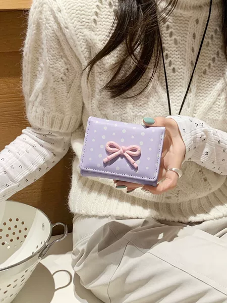 Women's 70% off Wallet with Bow and Polka Dots, Short Card Holder, Coin Purse, Cute Girly Style, Portable Small Wallet for Students