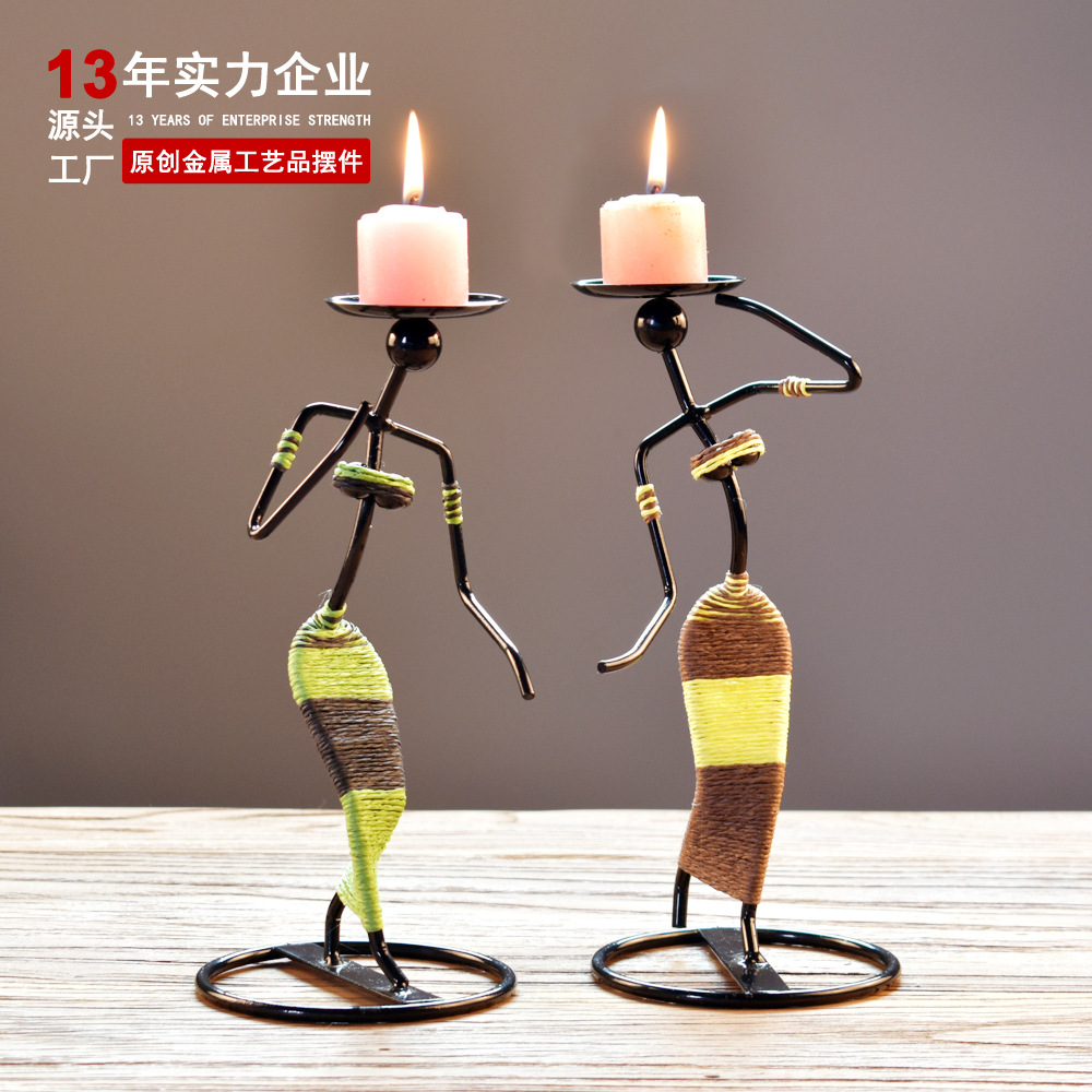 居家典雅 创意烛台铁艺蜡烛架民族舞蹈人物烛灯台餐桌摆件装饰品