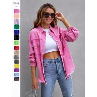 D 15740 Ripped Loose Womens Denim Jacket �ƶ�����Ůʿţ����