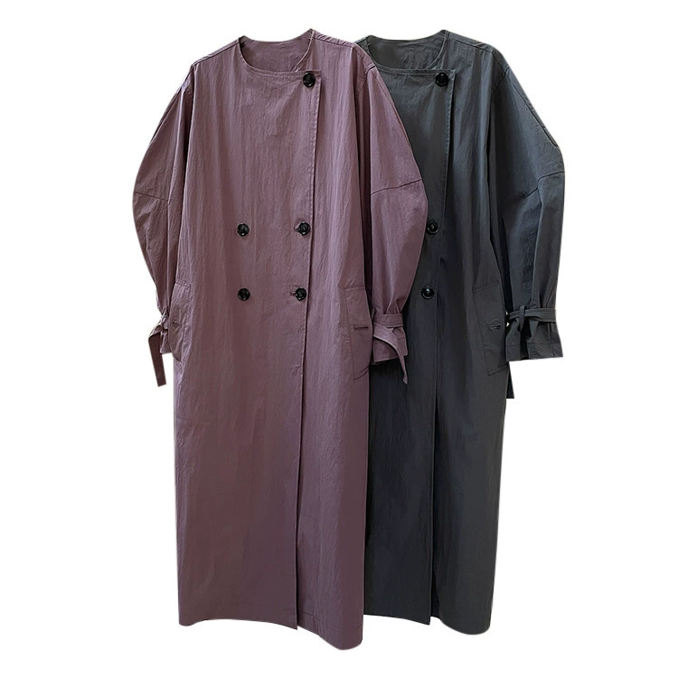 Japanese retro design trench coat, jacket for leisure, trend of season, round collar, loose fit