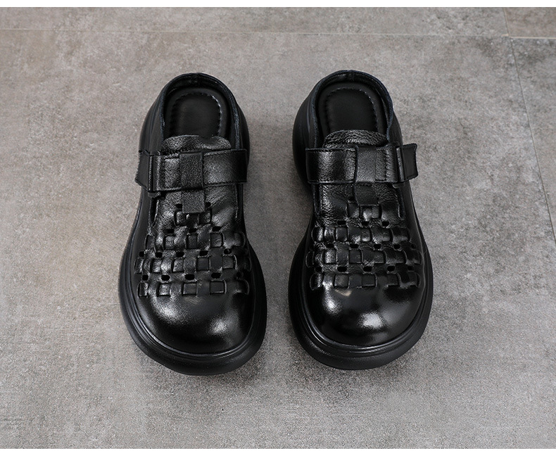 Sandal cao gót nữ mũi nhọn đế dày, phong cách thủ công dân tộc, gót 9 cm — màu be chi tiết 13