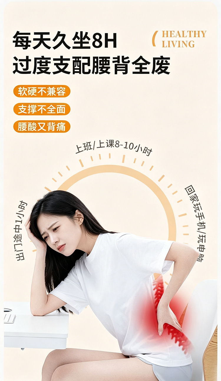 Cross-Border Wholesale Lumbar Support for Office Work, Long Sitting, Car Seat Cushion, Slow Rebound Work Station Lumbar Support Cushion