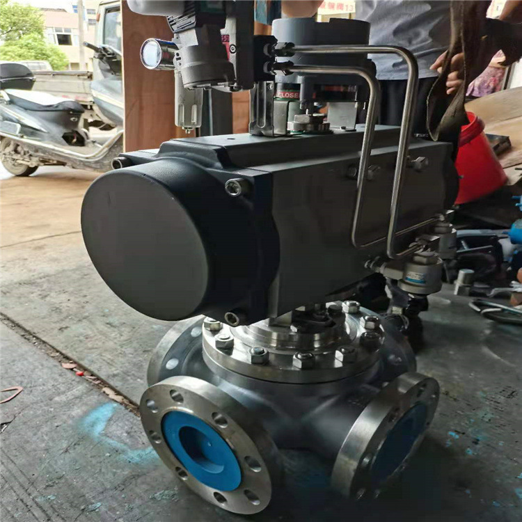 Q648F-16P气动四通球阀Q948F-25P电动四通球阀JLQ48Y-10 CXZQH-II