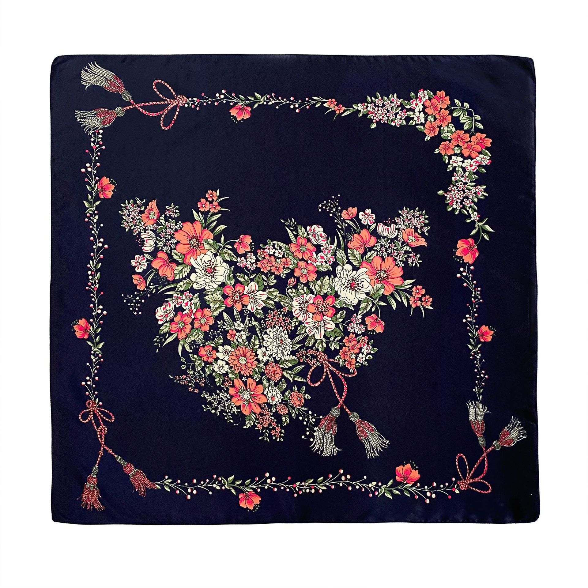 Lenço grande de cetim estampado de 90cm para o verão feminino, xale fino de proteção solar, imitação de seda, cachecol elegante_voghion.com