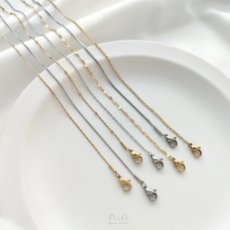 Titanium steel color-preserving double-circle necklace O-chain snake bone chain box chain bead chain with extension chain lockchain DIY fine chain