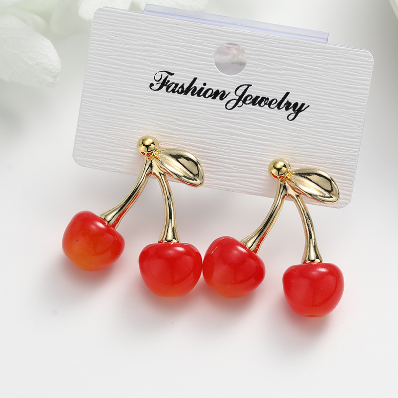 Aretes de cereza roja para mujer – colgante exquisito, fruta de imitación versátil, nuevo estilo