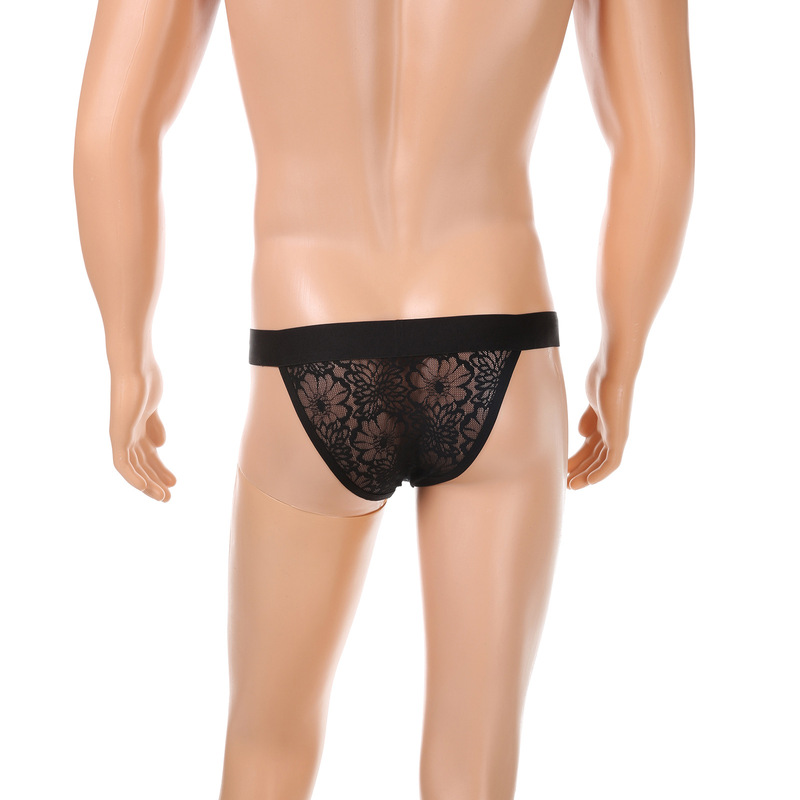Lace Underwear Men Mini Panties Breathable Sexy Men U Convex Pouch Underpants Wide Waistband Plaid Transparent Underpants