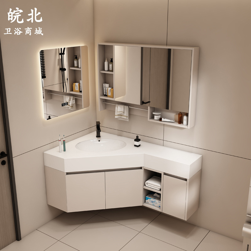 Triangular Washbasin Corner Cream Style Triangular Bathroom Corner Toilet Simple Solid Wood Ceramic Commercial Washbasin