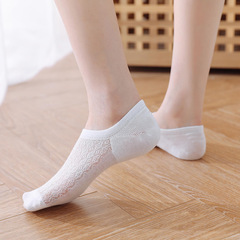 Women's Spring and Summer All-Cotton Mesh Breathable Ultra-Thin Ankle Socks with Silicone Non-Slip and Invisible Design for Women