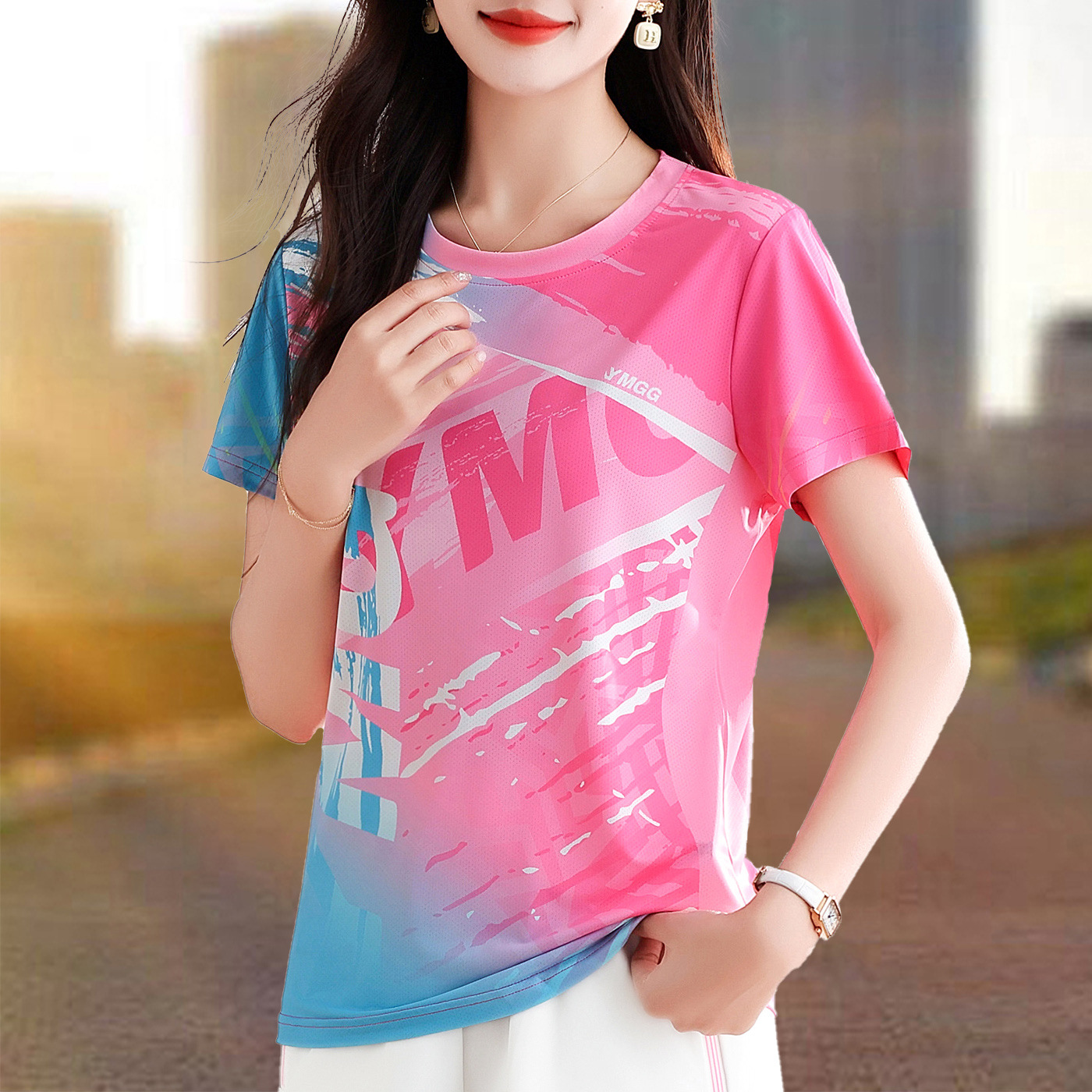 Ice Silk Quick-Dry Short-Sleeve T-Shirt for Women, Summer 2026 New Style, Large Size Loose Fit for Square Dancing and Running, Wholesale