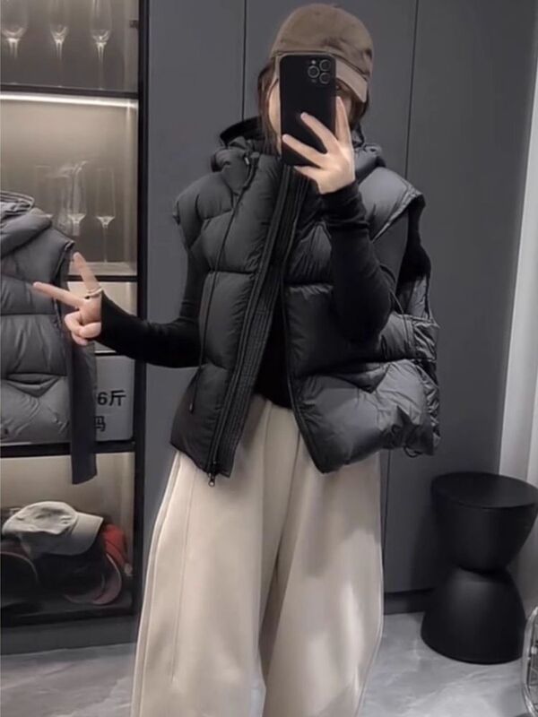 时尚韩版羽绒棉马夹女短款连帽宽松大码坎肩冬季外穿保暖背心马甲|undefined