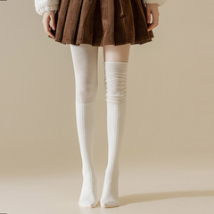 白色過膝襪子女高筒襪秋冬日系顯瘦JK襪miu風抽條小腿堆堆襪批發