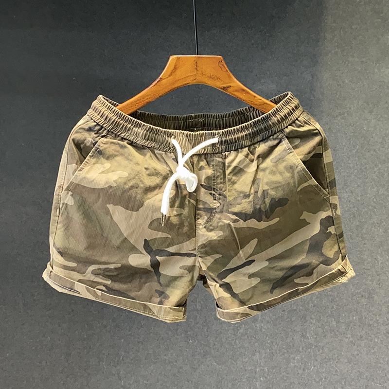 Summer Running Sports Camouflage Shorts Stretch Elastic Waist Western-style Men's Loose Three-point Four-point Trendy Casual Pants