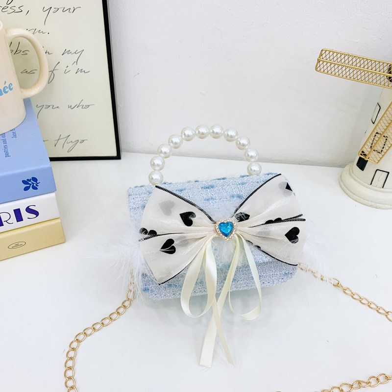 Bolso de hombro para niña con fragancia pequeña coreana, bolso de perla con lazo de amor, bolso de mensajero para niños con cadena