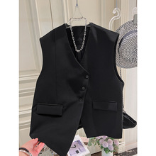 不规则斜扣设计背心西装马甲洋气2025春秋中长款无袖外套坎肩