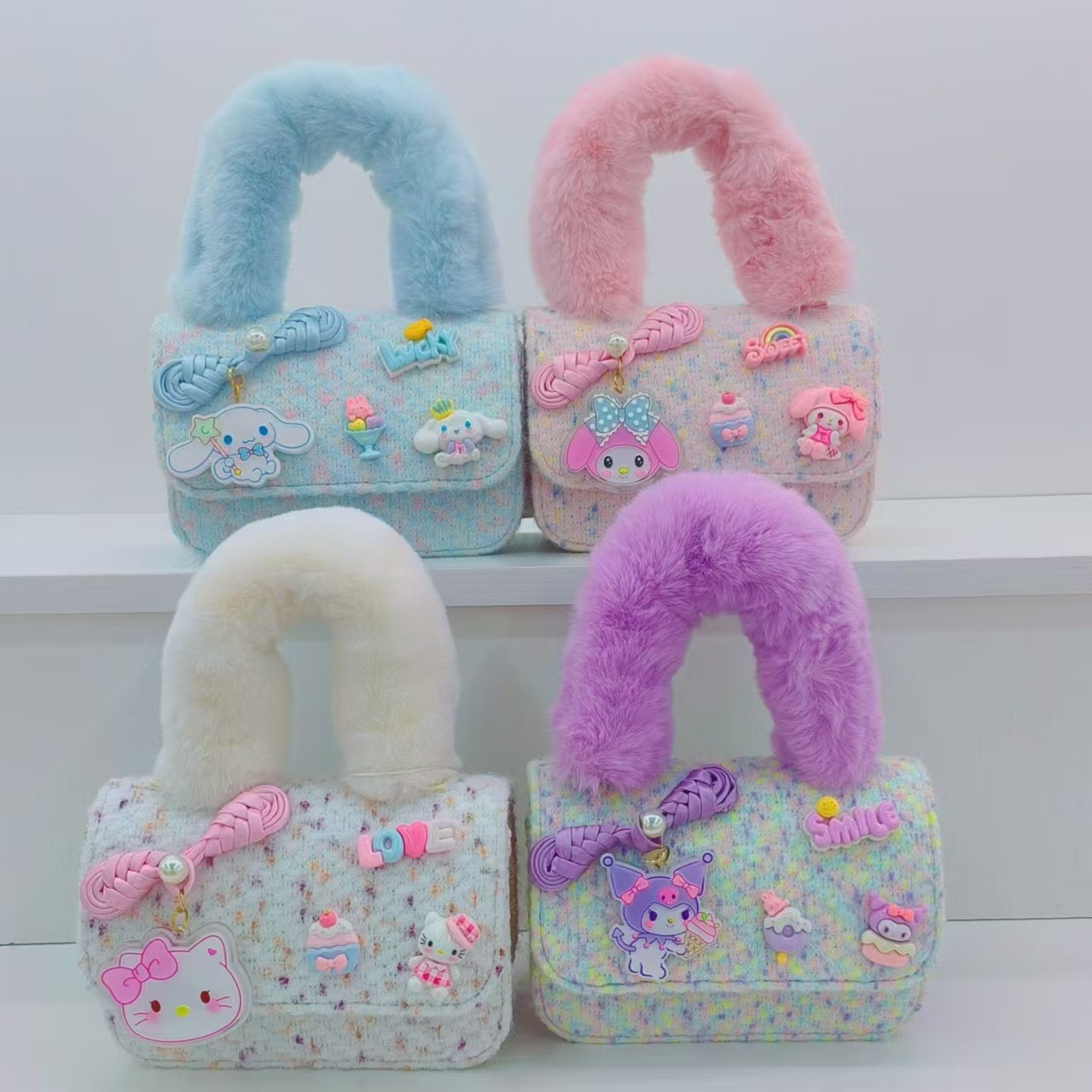 Bolso de peluche de estilo nacional, bolso de hombro para niños, bolso de cambio para niñas, bolso de moda, bolso cuadrado