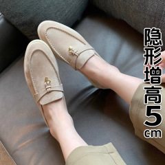 香港流苏锁扣乐福鞋女2025春秋新款平底懒人一脚蹬百搭软底豆豆鞋