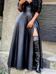 D 43197 Sexy High Slit Leather Skirt ���_��Ƥȹ �W���羳