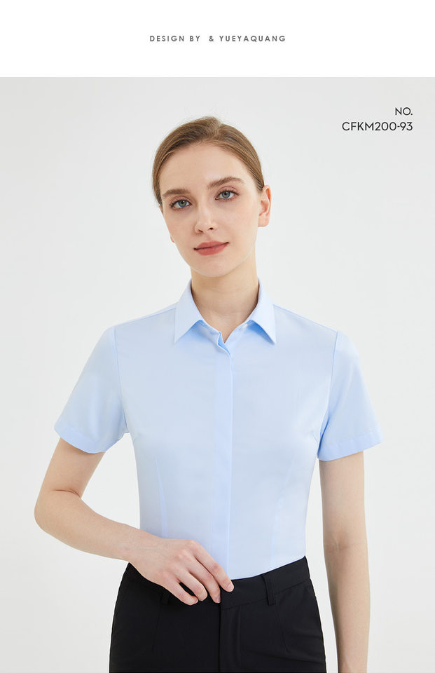 Áo sơ mi nữ ngắn tay cổ vuông cotton cao cấp chống nhăn dáng ôm — Màu xanh nhạt ngắn tay-cổ vuông-satin, Trắng-ngắn tay-cổ vuông-satin chi tiết 25