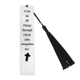 I can do all thing不锈钢书签 激光刻字 黑色流苏跨境热销书签