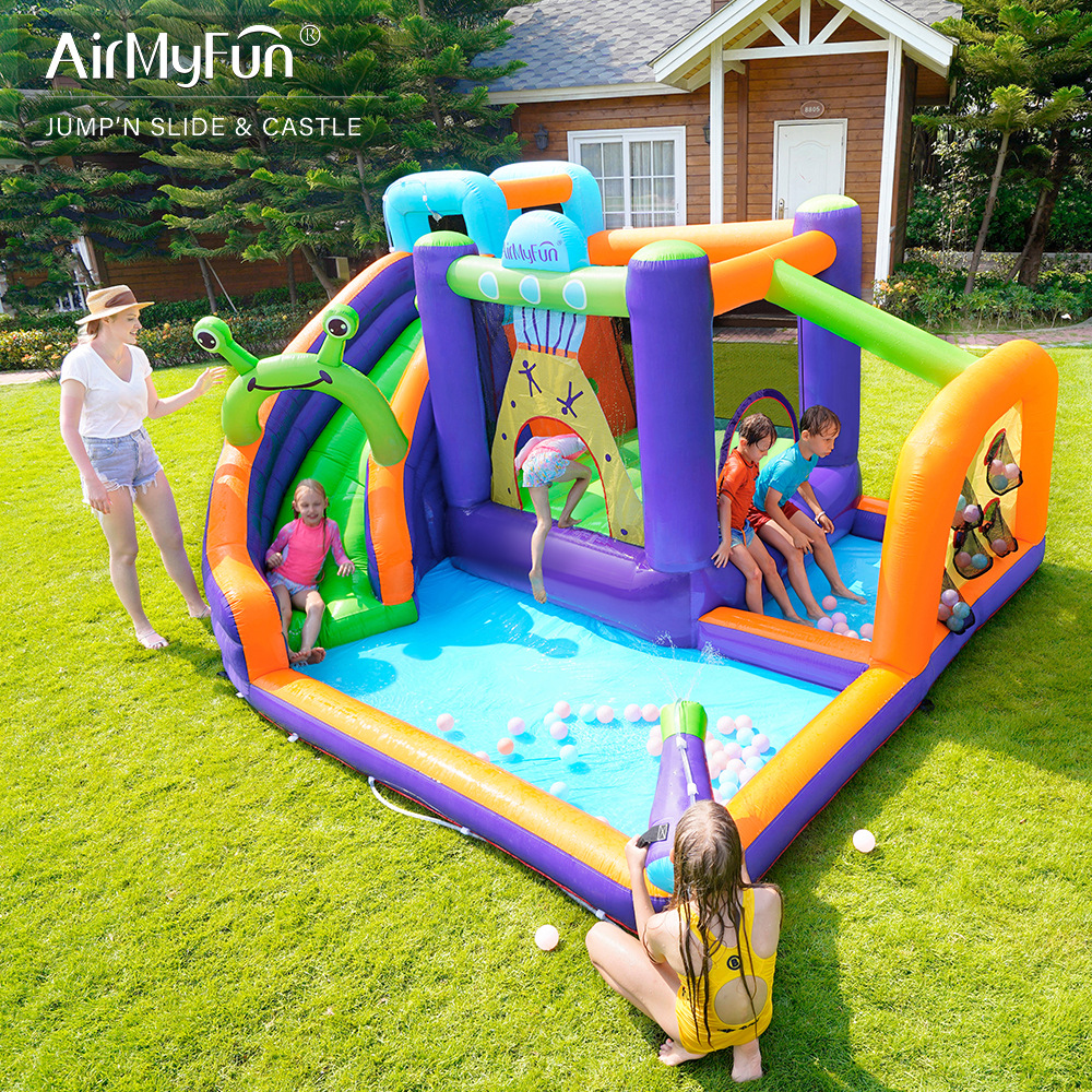 AMF | Castillo inflable pequeño para exteriores, tobogán acuático para niños, trampolín inflable, castillo inflable pequeño para el hogar