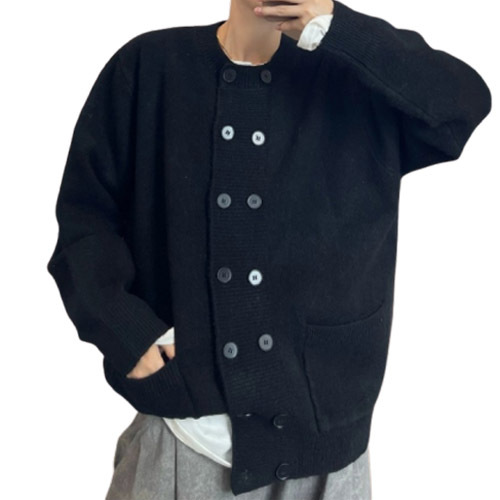 Explosiones transfronterizas de tamaño europeo de doble hebilla cardigan chaqueta suéter de punto hombre viejo viento otoño invierno fábrica al por mayor