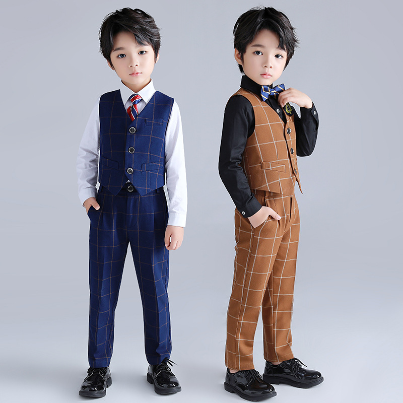 Children's vest set spring and autumn style kindergarten uniform grid primary school uniform class uniform chest badge choir performance uniform