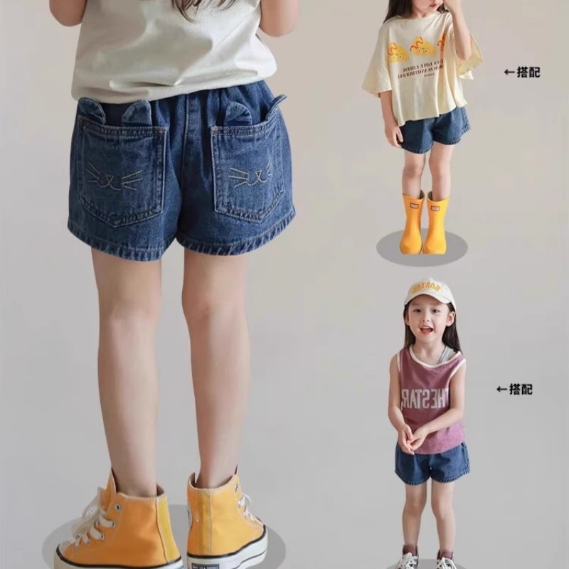 女童小猫耳朵牛仔短裤2025夏季新款儿童时尚百搭短裤女宝个性裤子