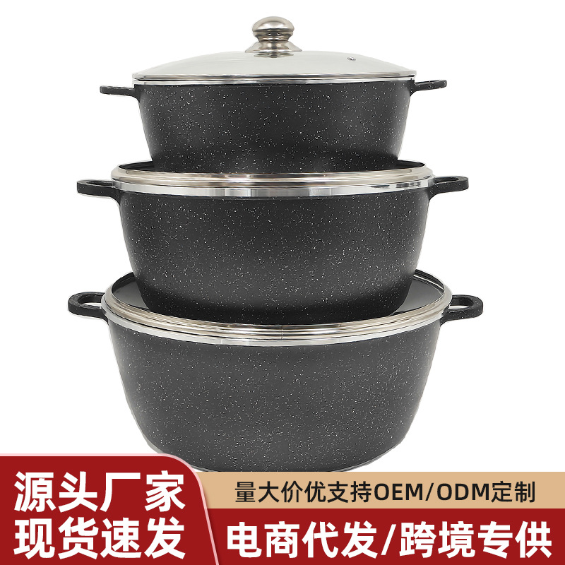 Juego de ollas de aluminio fundido a presión de suministro directo transfronterizo, olla antiadherente, olla para sopa, sartén, olla de aluminio, juego de utensilios de cocina del mismo estilo