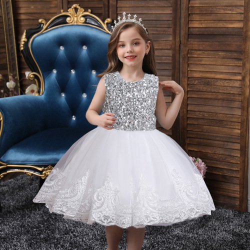 girls jazz dance princes stage performance Rainbow sequin princess dress birthday party celebration sleeveless dresses flower girl wedding dress christmas green red dress