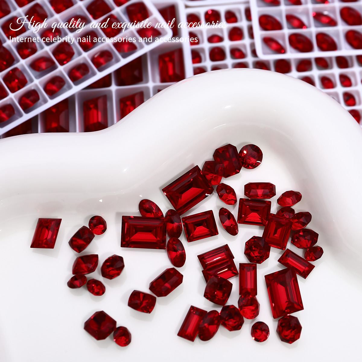 Manicuría K9 taladro de punta anchor rojo amor de diamante de grasa cuadrado rectangular octogonal joyería de uñas de diamante 5 piezas