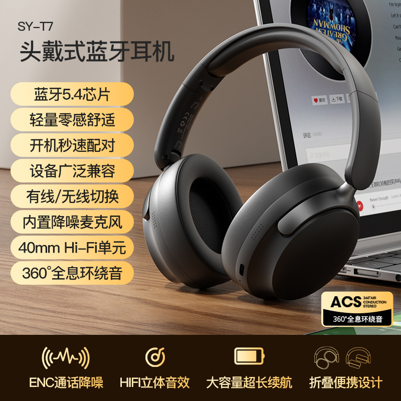 Cross-border private model noise reduction new wireless headset Bluetooth headset long endurance foldable game sports headset