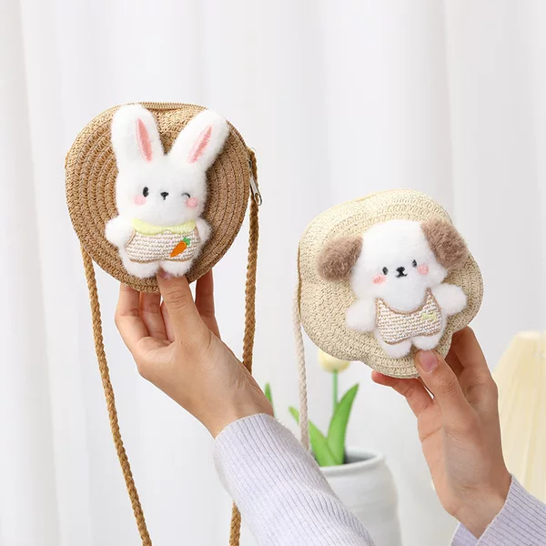 Children's Bag Women's Cute Doll Woven Bag Seaside Vacation 2025 Summer New Girl's Straw Woven Bag Crossbody Bag