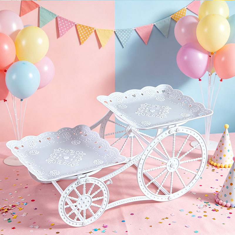 Doble estante de postre hueco boda fiesta de cumpleaños estante de pastel aperitivos refrigerios de frutas plato decoración lujosa en línea