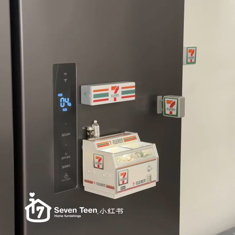 发光磁吸模型微缩装饰摆件卧式冰箱迷你711冰箱贴冰柜便利店创意|undefined