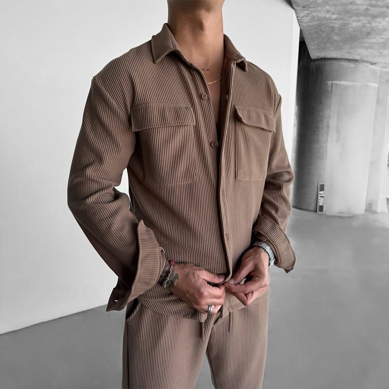 Men's clothing tradeアマゾン高级感メンズ长袖シャツ折り襟系バックル百合シャツ|undefined