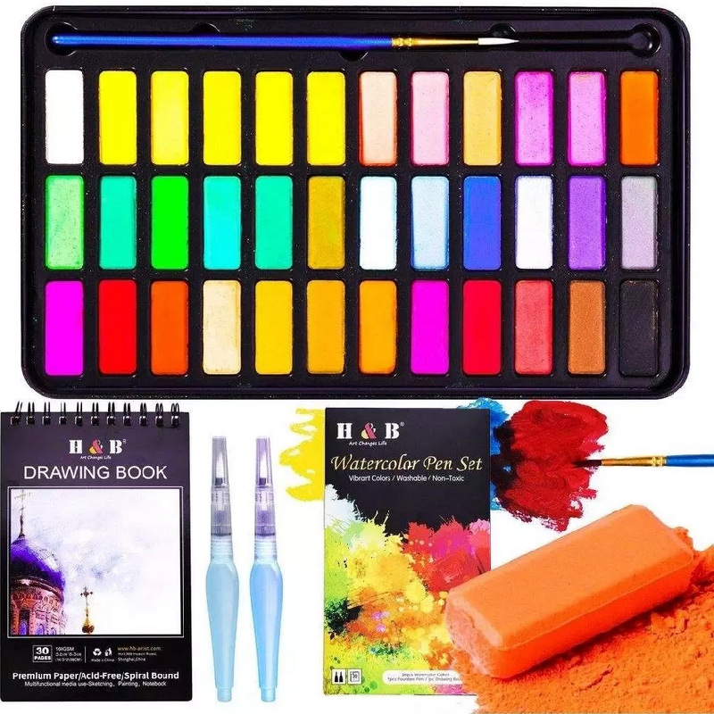 H & B40 piezas sólido traje de acuarela 36 colores pintura gouache suministros arte al por mayor agua del grifo pluma personalización