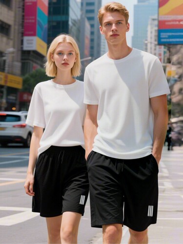 New casual set for men, summer thin breathable quick-dry short-sleeved shorts, size large loose sports two-piece set