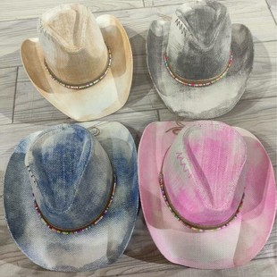 Cross-border Hot Spring and Summer New Men and Women Tie-dye Gradient British Hat Straw Hat Jazz Top Hat