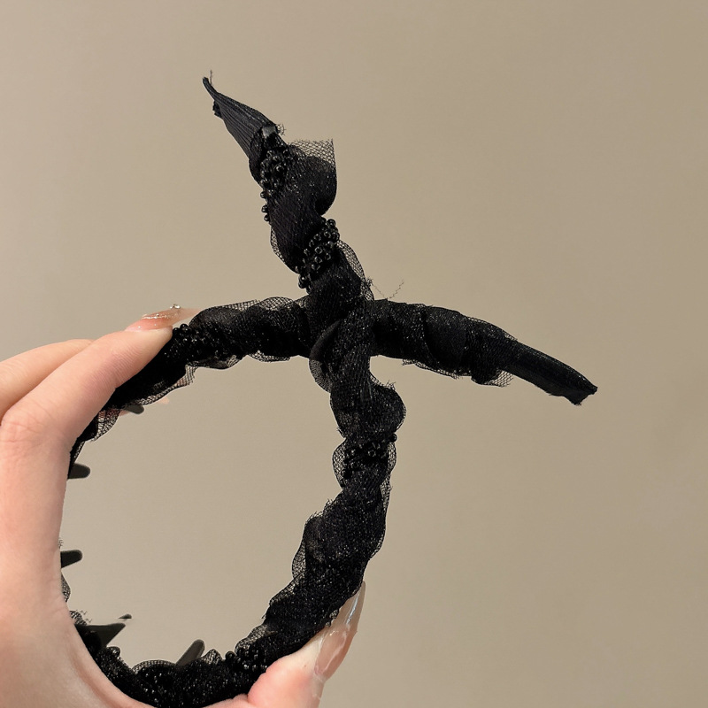 Diadema de ondas de perlas de hilo de malla de estilo de ballet para mujer 2025 nueva diadema de cabeza alta dulce fuera de todo fósforo horquilla